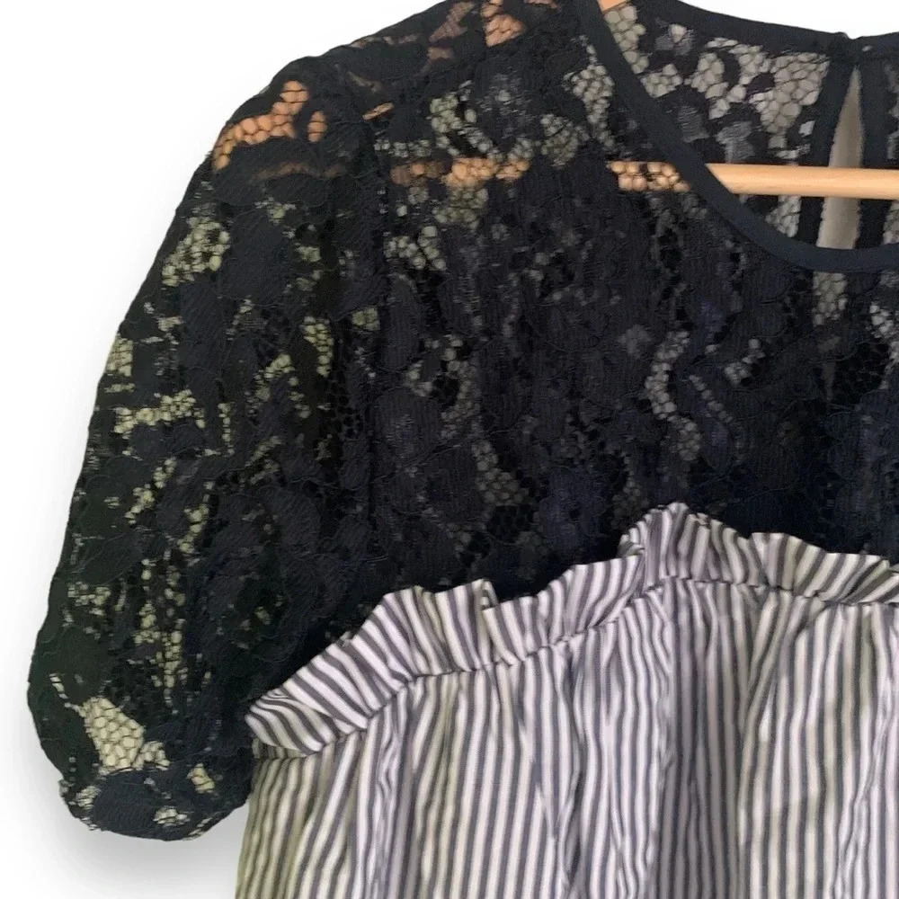 Bluenotes Lace Trim Striped Top - Picture 3 of 9